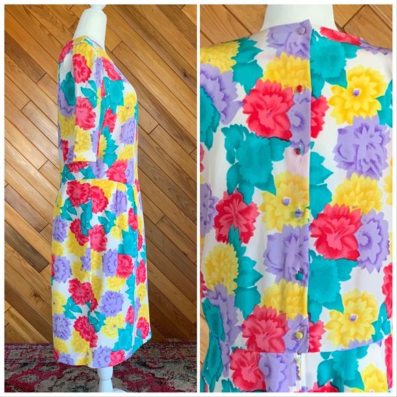 Vintage 80s Jack Mulqueen Silk Dress - Picture 2 of 6